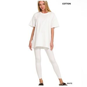 352 - Zenana Outfitters White Cotton Round Neck Top & Leggings Set
